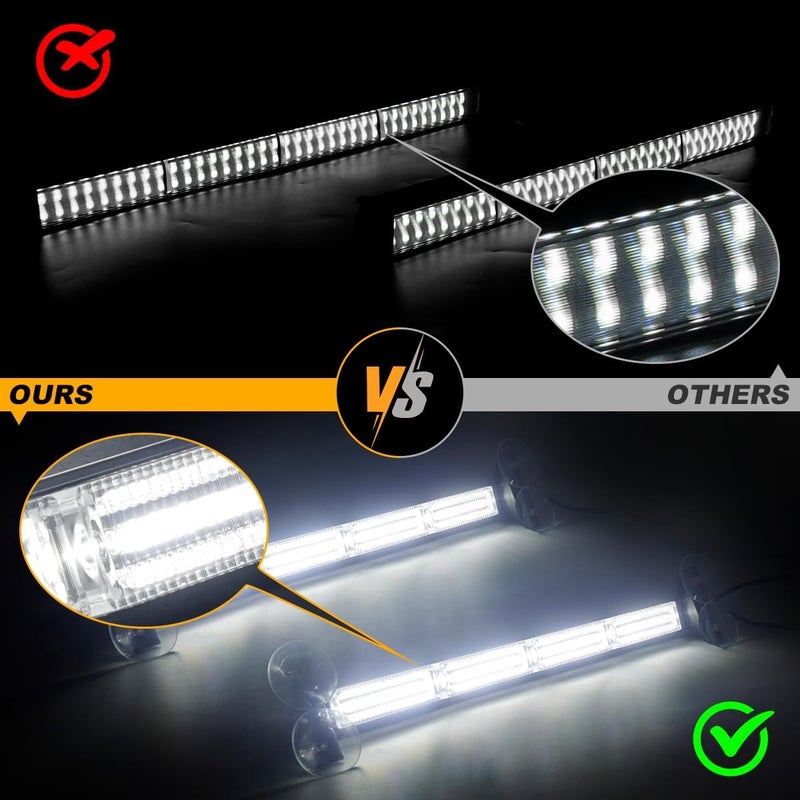 LRTER 2X 17.7 Traffic Advisor Strobe Light Bar Emergency Lights Warning Flashing Safety Responder Front/Rear Window w/Directional for Volunteer Firefighter Vehicles Trucks, White - Image 4